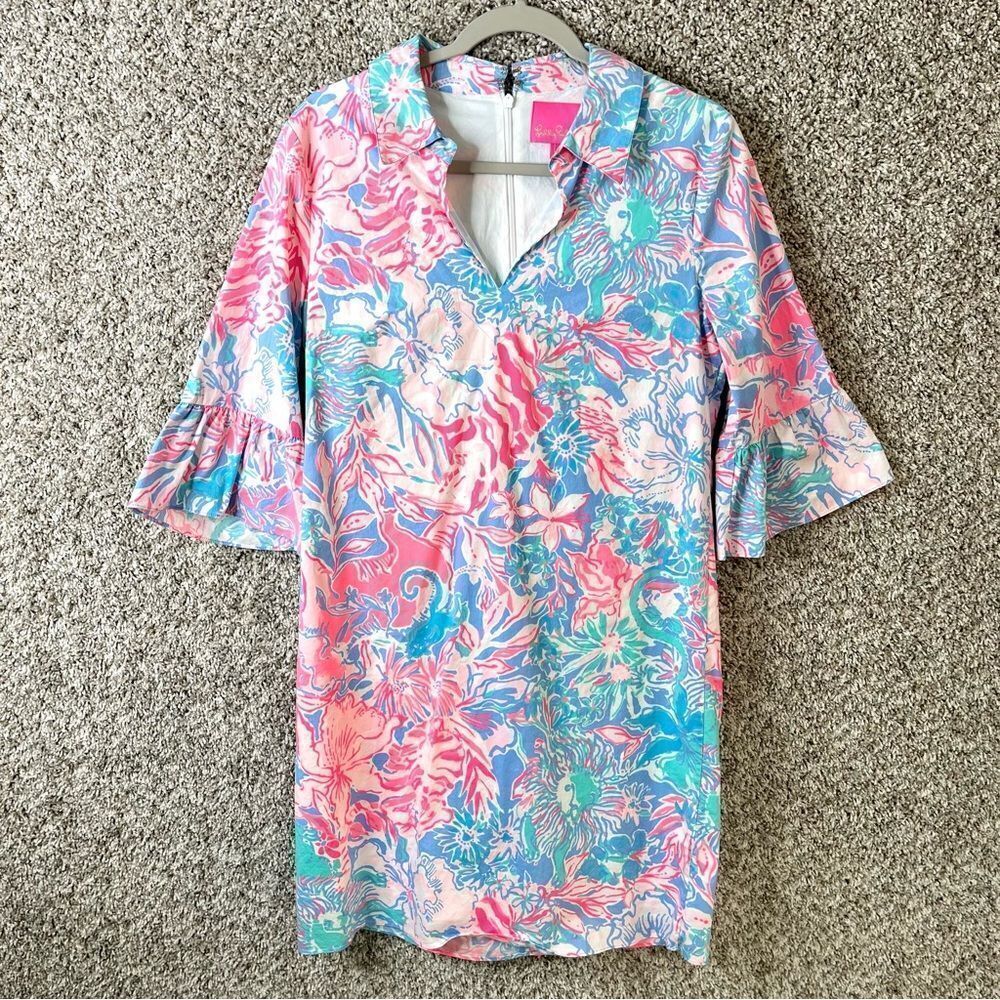 Lilly Pulitzer Dress Women's 6 Ginger Blue Peri Viva‎ La Lilly Stretch